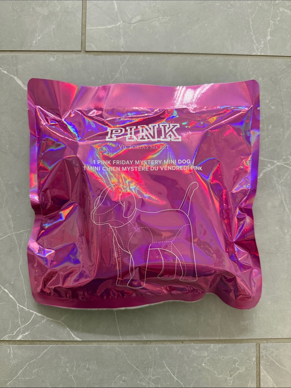 New in bag PINK Victoria's Secret Holographic Pink Mystery Mini Dog